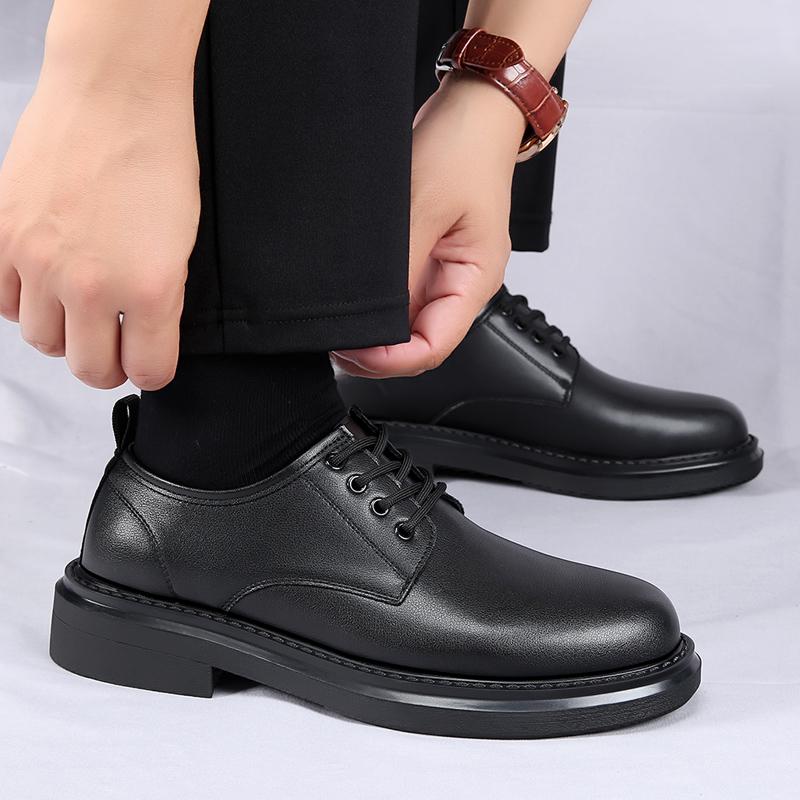 Fashion Casual thick soled men's leather shoes Fashionable outdoors and versatile men's casual Classic Black shoes Casual Luxury