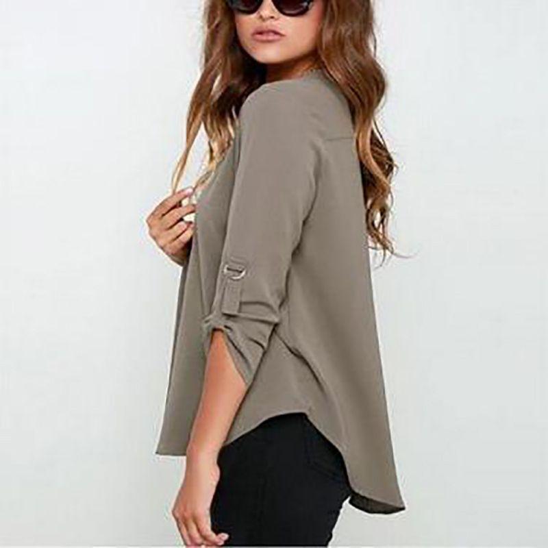 

Womens Casual Long Sleeve Vneck Tshirt Pullover Tunic Fall Tops Blouses Gray,L