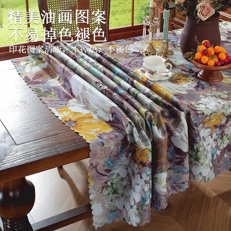 Country Retro Oil Painting Big Flower Cotton And Linen Tablecloth Pastoral Table Cloth Coffee Table Cover High-End Tablecloth