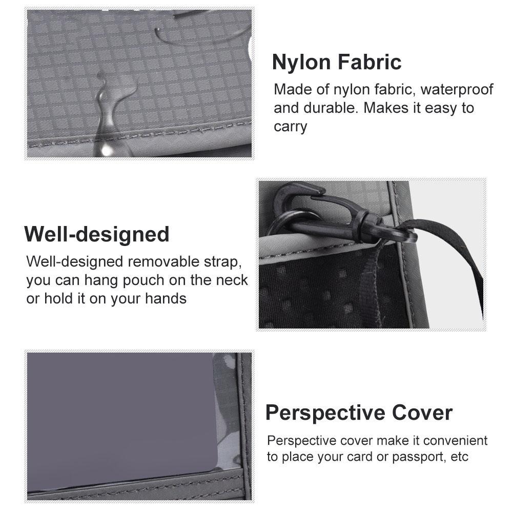 Gray Multi Function Travel Passport Cover Neck Bag Protector Wallet ID Nylon Holder Pouch