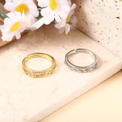 European & American Style Luxury Double-Layer Zircon Crown Ring - Adjustable Korean Design
