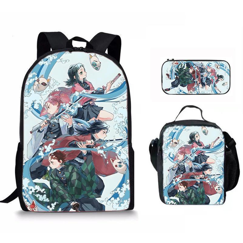 Japan Cartoon Comics Demon Slayer Student Backpack Stylish Three-Piece Backpack Set 0013