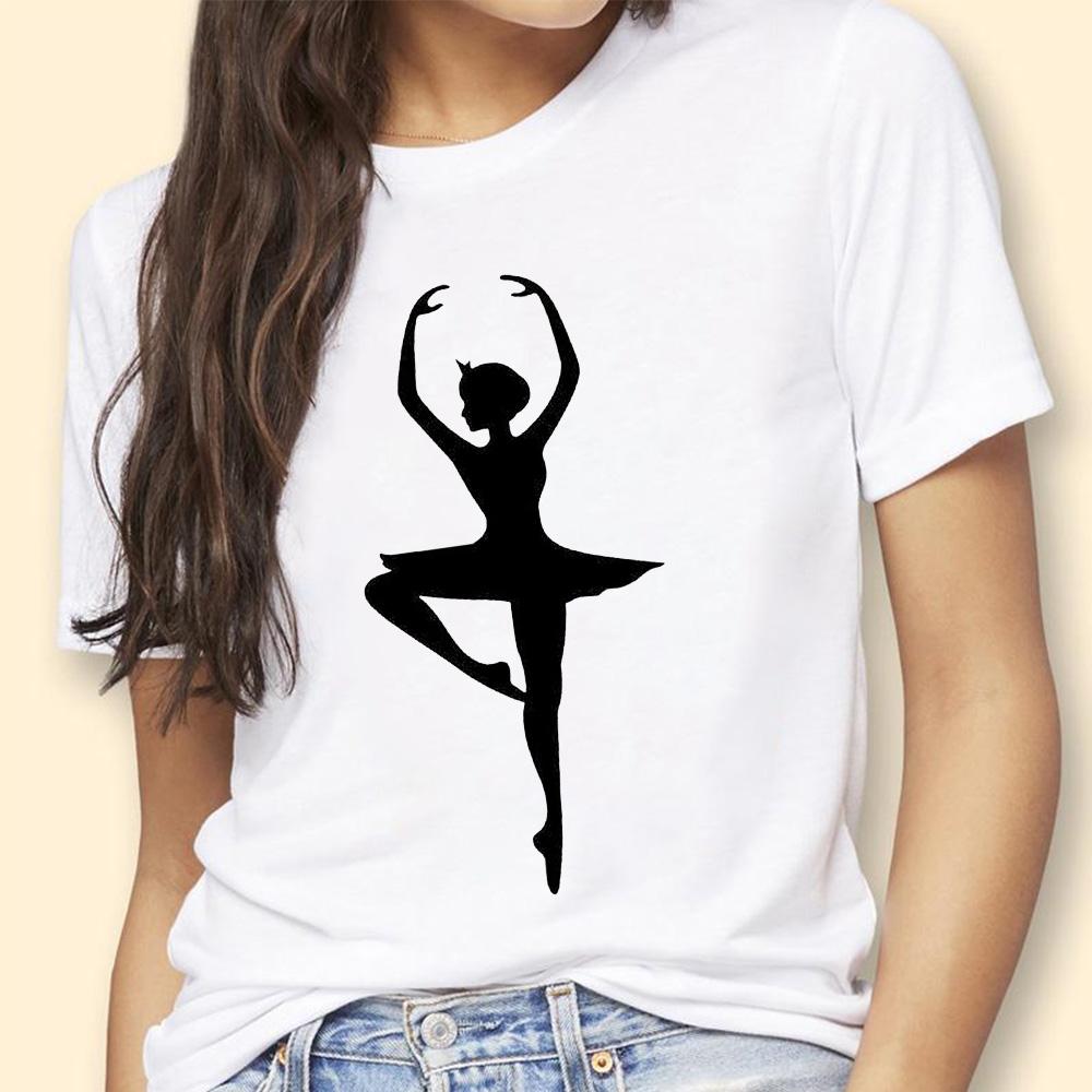 

New Fashion Hand Painting Ballet Ballerina Print Women Harajuku Short-Sleeved Summer O-Neck Casual Female T-Shirt Cloth T Shirt S білий