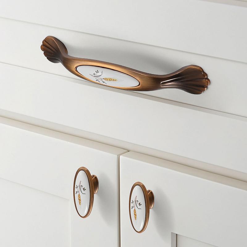 KAK Vintage Bronze Ceramic Cabinet Handles Wardrobes Door Pulls European Style Kitchen Handle Drawer Knobs Furniture Handle