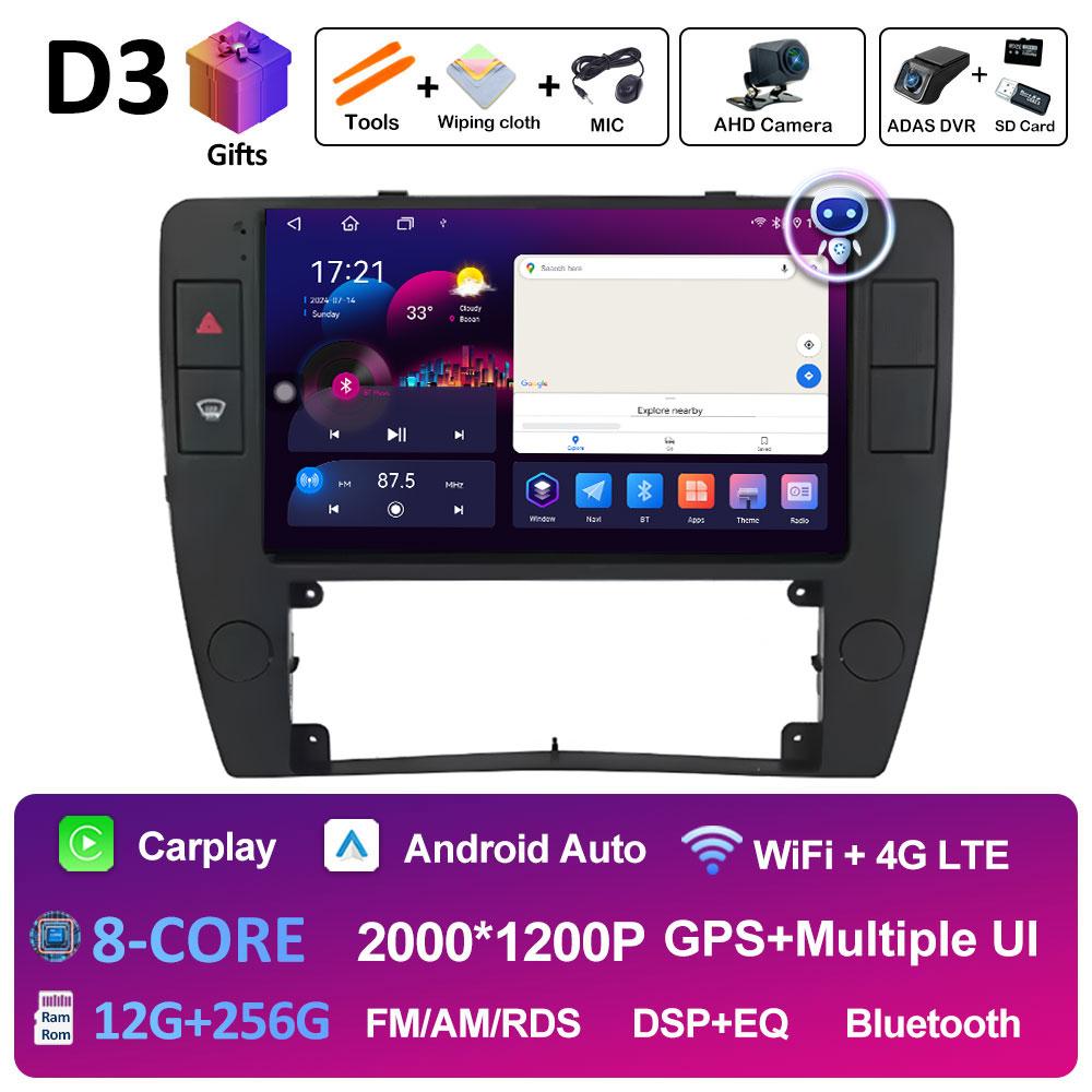 Sistem stereo wireless Carplay DSP pentru Volkswagen Passat B5 2000 2001 2002 2003 2004 2005 Android 14, ventilator de răcire, accesorii Bluetooth
