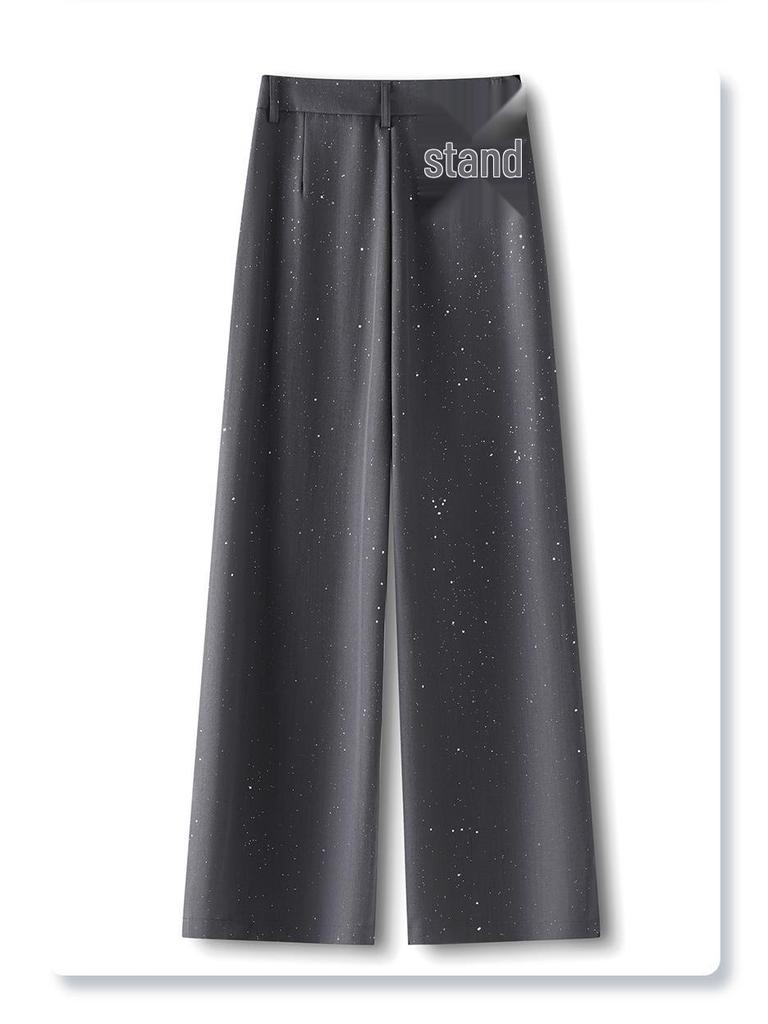 Women's Gray Wide-Leg Suit Pants: 2025 Spring/Summer Draping Straight-Leg Loose Trousers