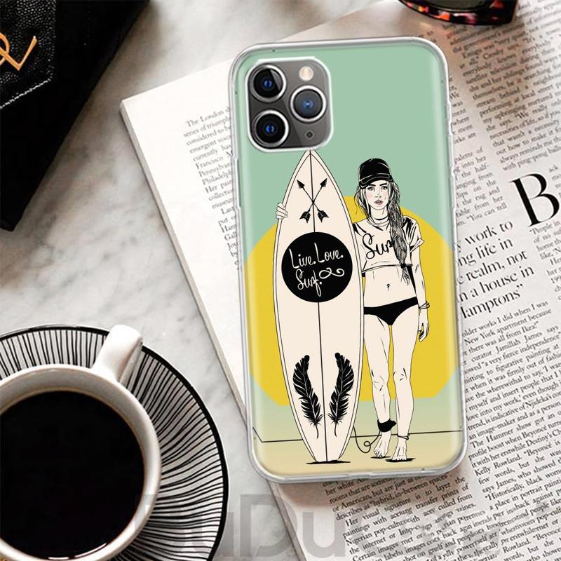 

Surfboard Surfing Art Surf Girl Summer Cover For iPhone 16 15 14 13 12 11 Pro Max Apple Phone Case X XS 7 Plus 8 + Art Customize iPhone 16