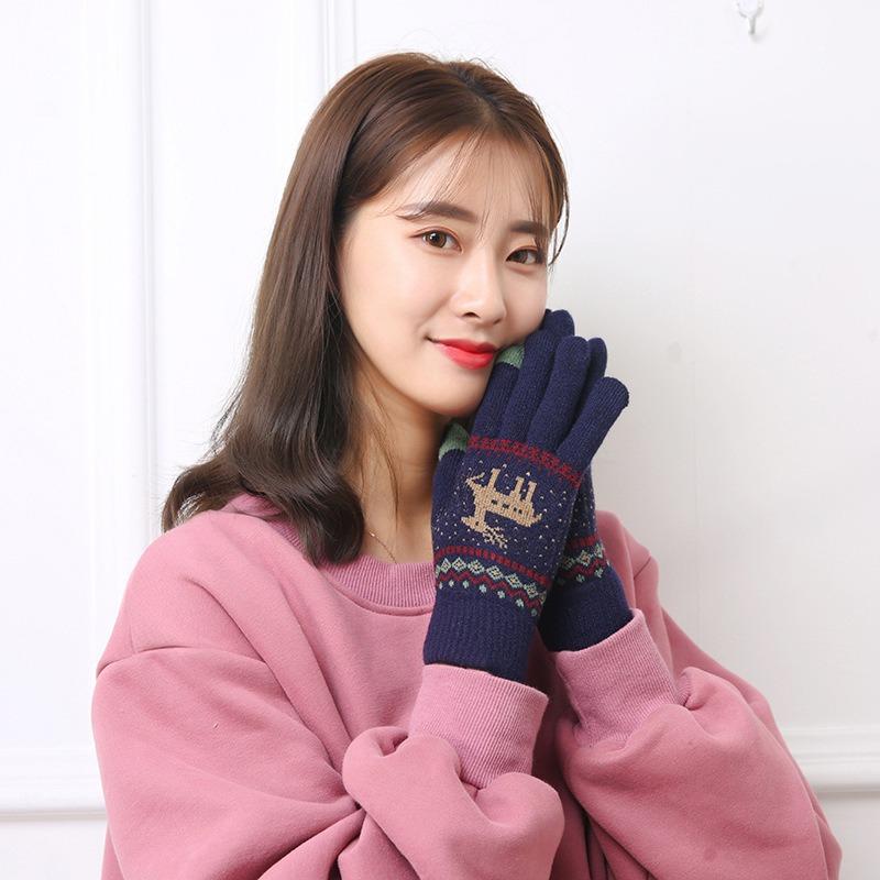 Winter new plush gloves cycling knitted gloves autumn and winter girls cute cold touch screen student warm gloves