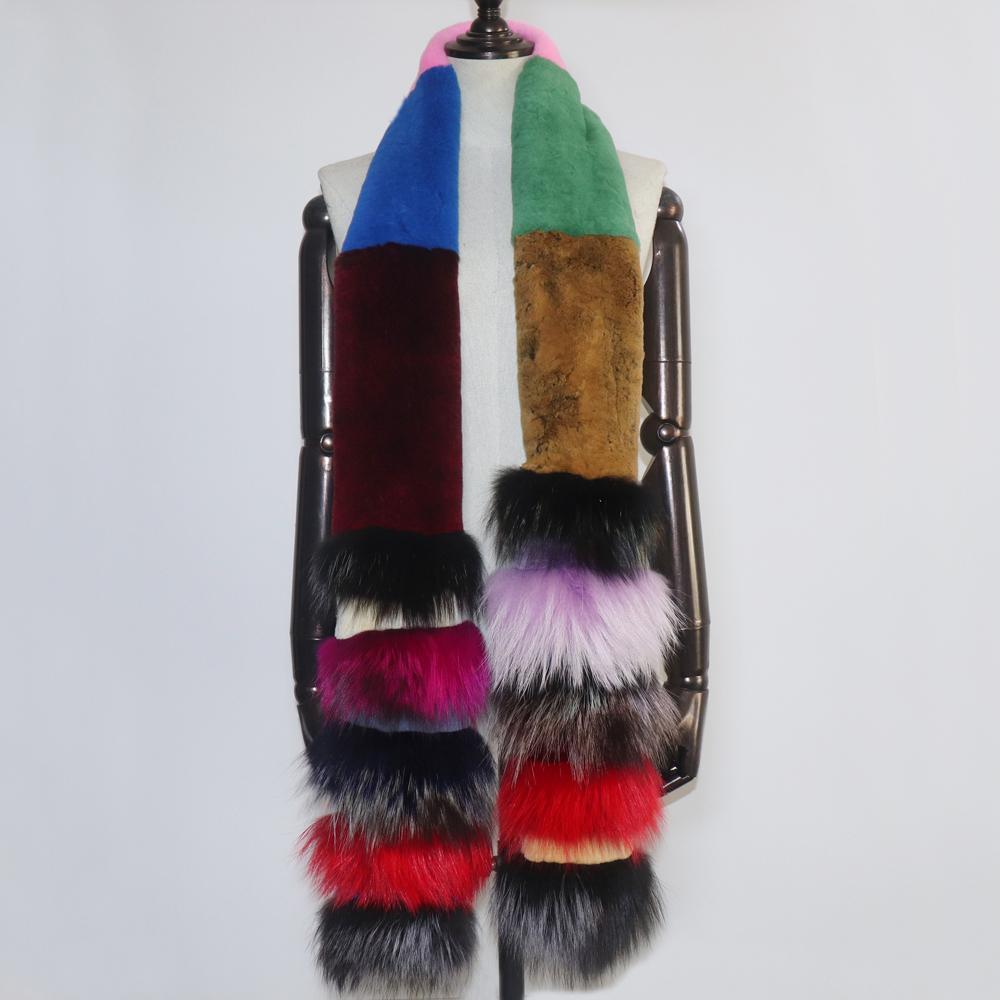 

Новое поступление, женский модный цветной шарф из натурального меха, натуральный теплый длинный шарф из меха кролика Рекс, женские толстые шарфы из натурального меха лисы Length 180cm