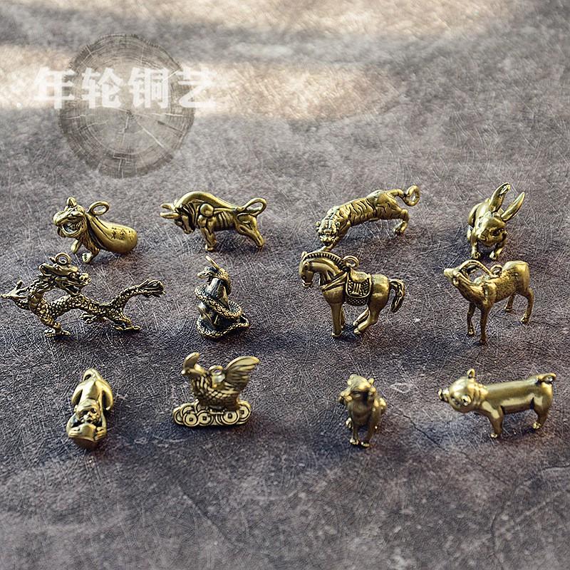 Messing Sternzeichen Tier Schlüsselanhänger Dekoration Ornament Geschenk von Ratte Ochse Tiger Hase Drache Schlange Pferd Ziege Affe Hahn Hund