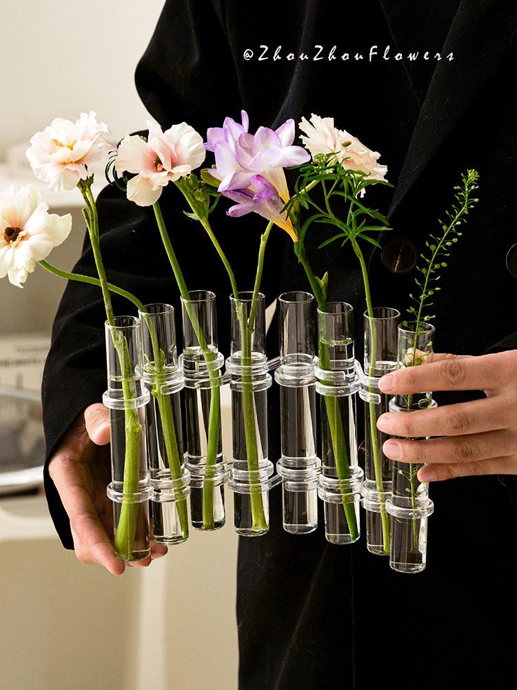 Creative Simple Clear Glass Vase Tubes Set Hanging Flower Arrangement Holder Transparent  Plant Container Home Room Decoration
