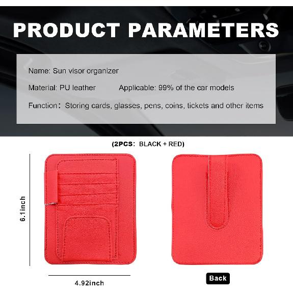 2PCS Small Leather Car Sun Visor Organizer, Multifunctional Auto Visor Document Holder With Sunglasses Clip, Universal Car Interior Organizer For
