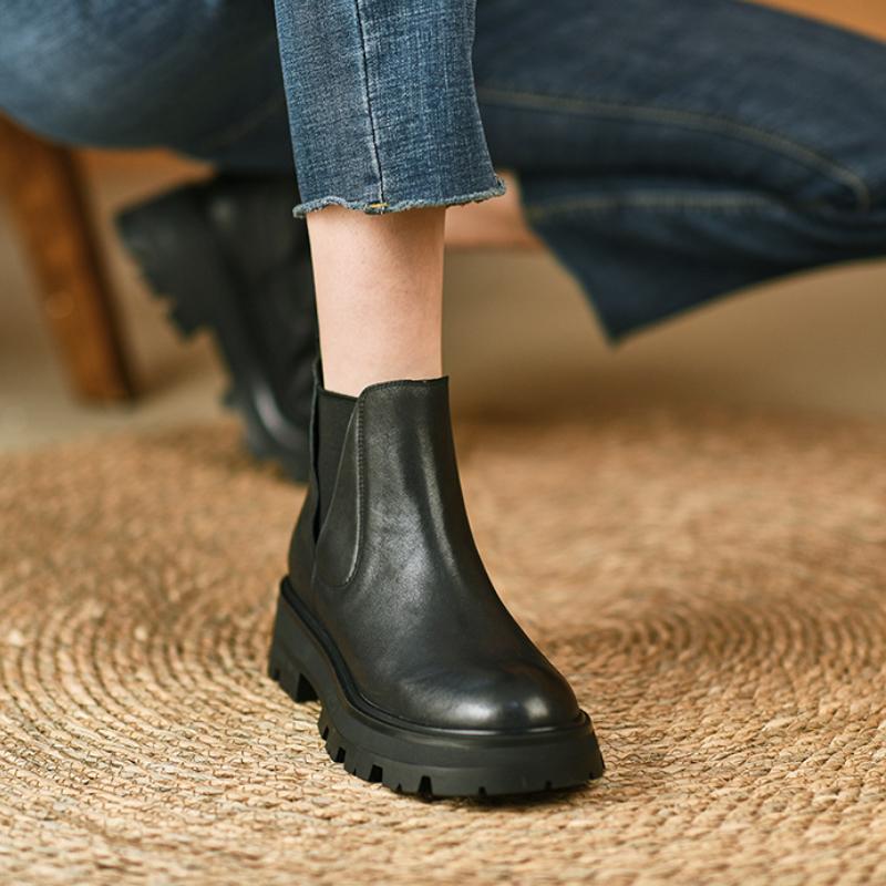 

Винтажные мягкие кожаные короткие ботинки челси женские 2024 осень толстая подошва высокие короткие ботинки кроссовки Zapatillas Mujer на платформе 39