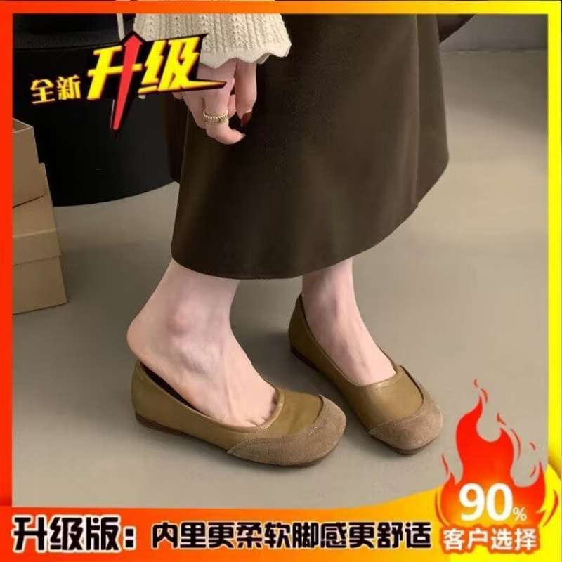 Retro soft-soled round head shallow mouth versatile single shoes grandma shoes Doudou shoes French Mary Jane shoes flat large size women's shoes