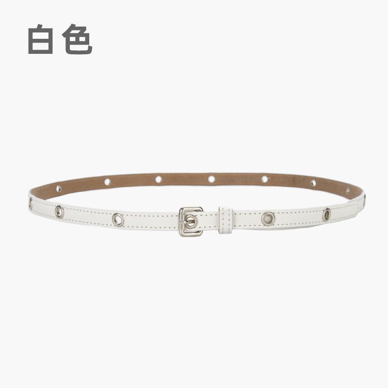 New cowhide women's belt personalized fashion gas eye rivet decorative belt women's fashion dress thin belt tide