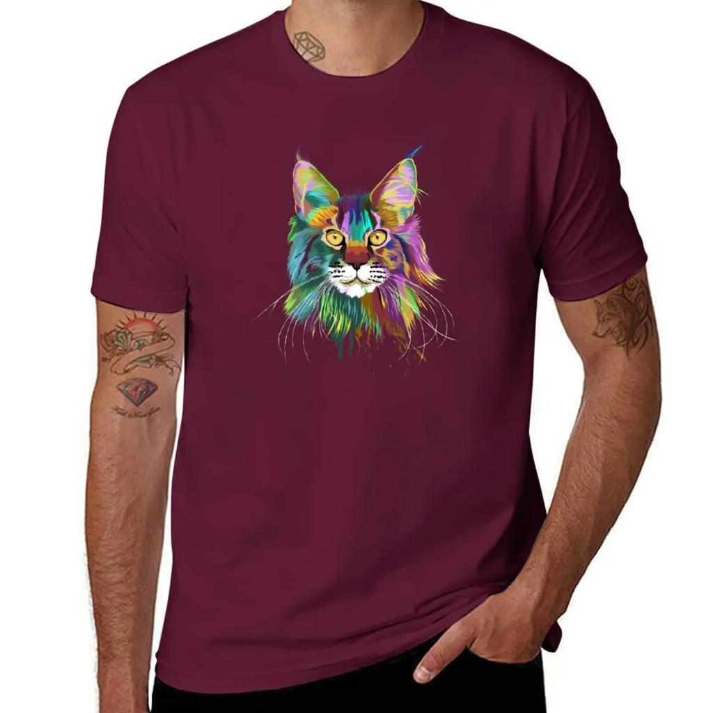 Splash Maine coon Cat TShirt vintage sweat korean fashion summer top workout shirts for men 2025 new model