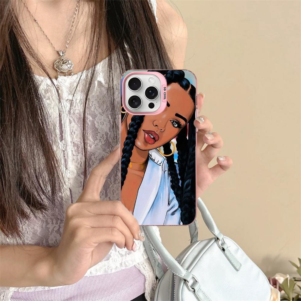 Afro Girls Art Phone Case For iPhone 16 15 14 13 12 11 Pro Max X XR XSMAX 8 7 Plus Matte Shockproof Back Cover