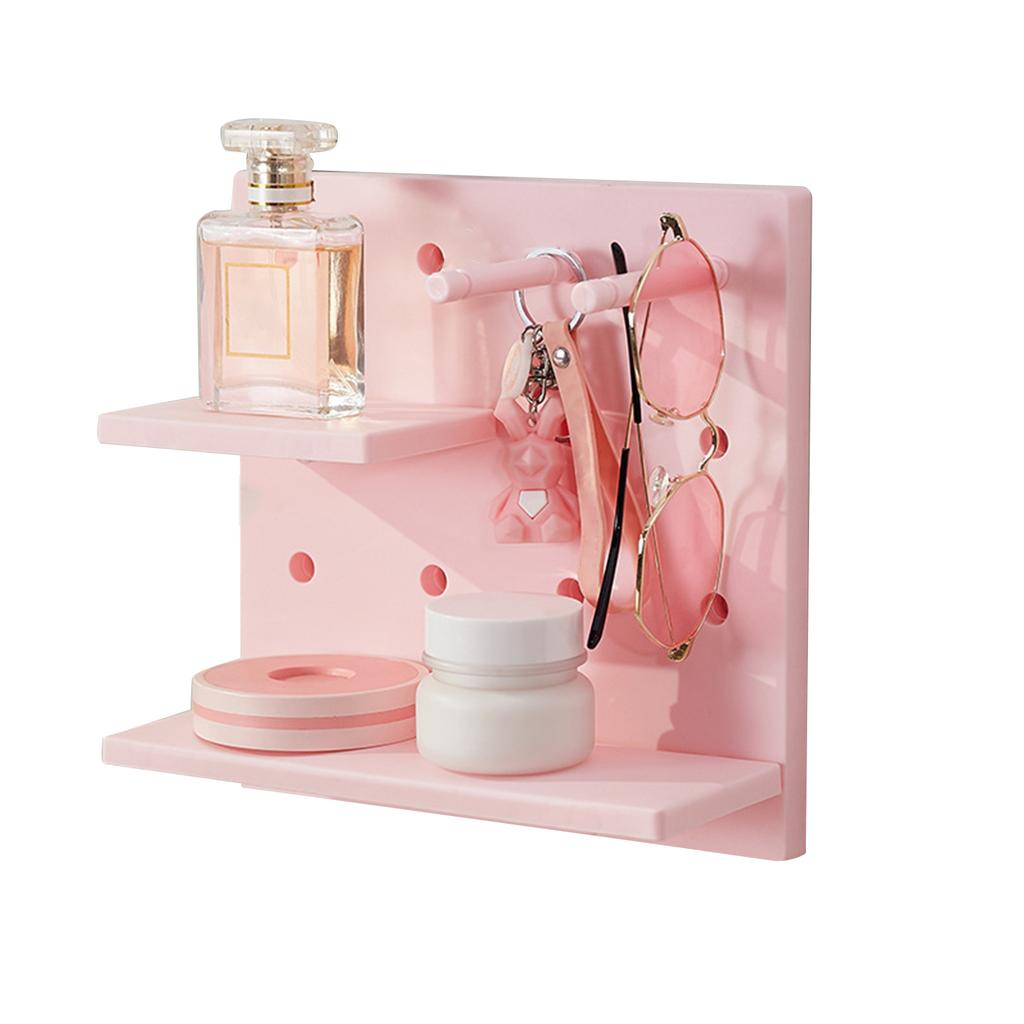 Pegboard Wall Organizer Shelves Punch Free Multifunctional Wall Pegboard Organizer for Doll Gray