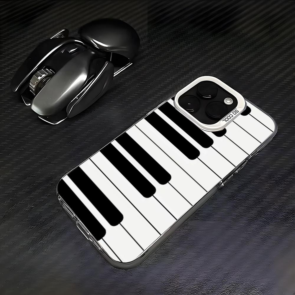 Music Piano Keyboard Phone Case For iPhone 16 15 14 13 12 11 Pro Max White Matte Laser Metallic Aurora Funda