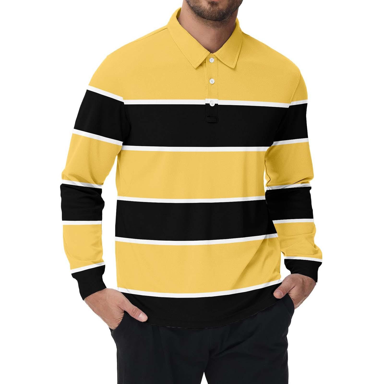 Striped Printed Long Sleeved Men s Three Button Lapel Shoulder Shirt M жёлтый