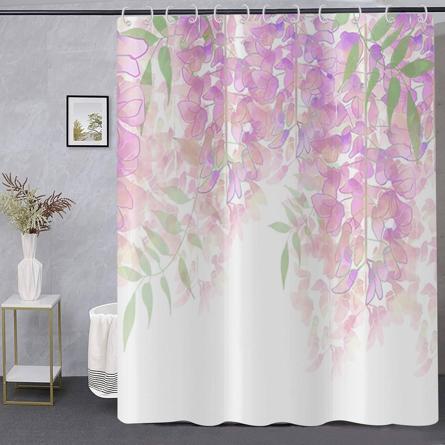 

Blossom Shower Curtains For Bathroom Floral Shower Curtain With Hooks Waterproof Polyester Fabric (Purple Flower, 72 L X 72 W) W60H190(CM)-1 Pcs