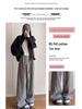 Women's High-Waist Black & White Striped Wool Wide-Leg Pants - Petite 150, Autumn/Winter Collection