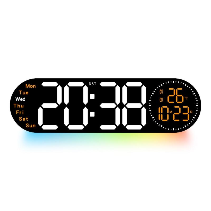 Large LED Wall Clock with Remote Control 2 Alarms Date Temperature Easy To Read Display for Home Decors Time Management
