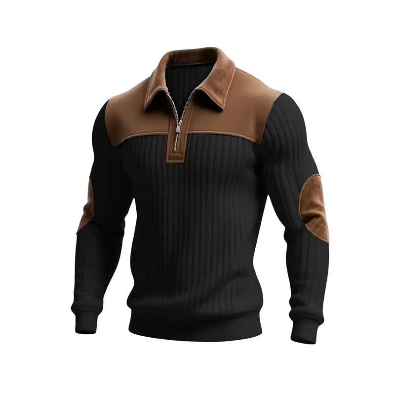 Men's Color Block Half Zip Knit Sweater Casual Pullover