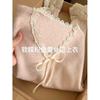 Girly chic bottoming shirt autumn and winter collar lace waist pinch thin long-sleeved top fashionable inside knitted sweater