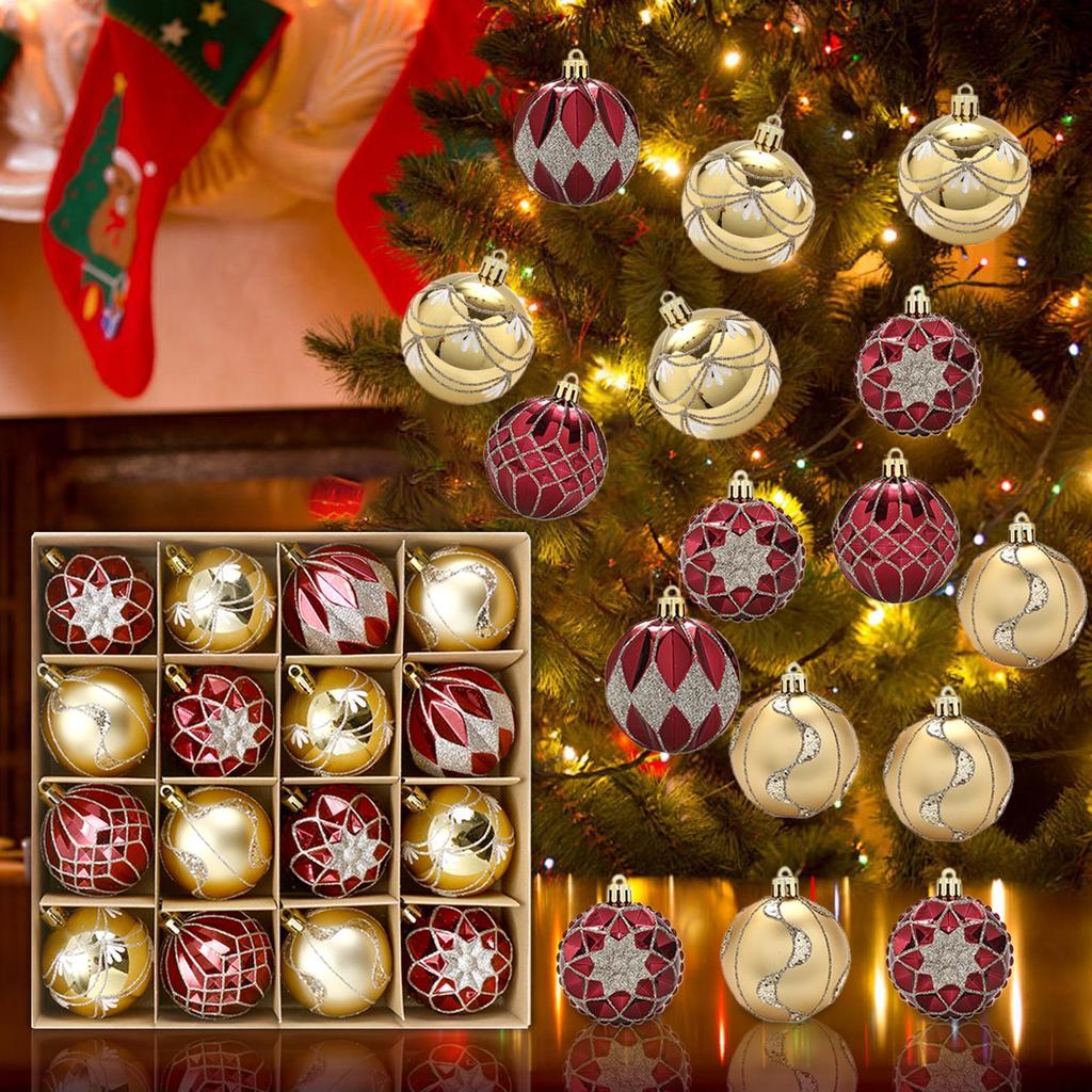 Christmas Decoration Ball Festive 16 Pieces Classic Hangable Decor Christmas Ornaments Set For Holiday Home Festival Gathering