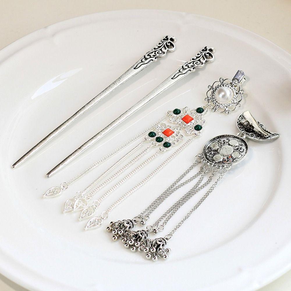 Metal Ethnic Style Hair Stick Silver Hanfu Hair Fork  Cheongsam Accessories