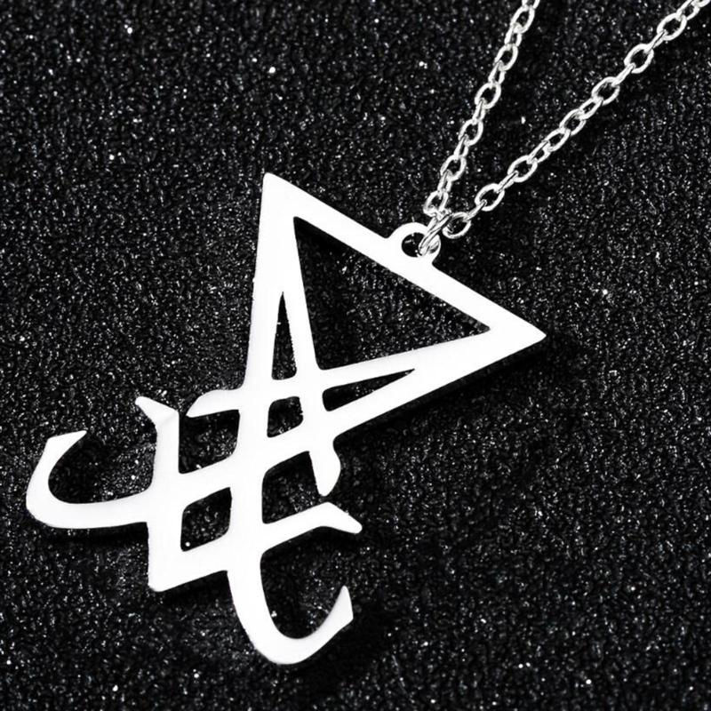 Creative Satan Symbol Necklace Hip Hop Punk Devil Jewelry Sigil of Lucifer Necklace Stainless Steel Pendant Chain