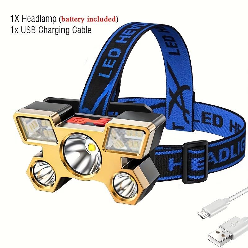 1pc Super Bright 3LED+6SMD Headlights USB Rechargeable Portable 4 Modes Night Flashlight for Outdoor Fishing Camping Adventure