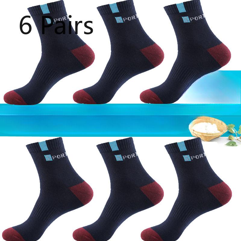 6 Pairs of New Men's Fashionable Pure Cotton Sports Mid Calf Socks