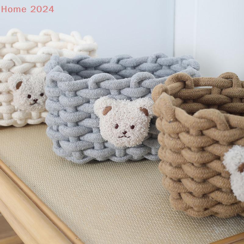 Handmade Woven Cotton Rope Storage Basket Cartoon Animals Little Bear Kids Toys Cosmetics Desktop Organizer Sundries Storage Box