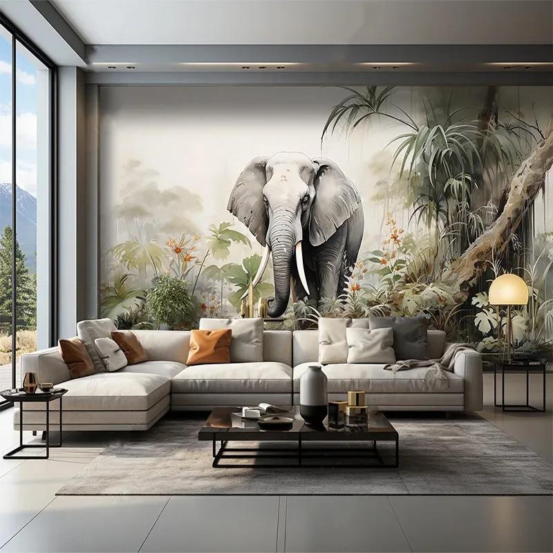 Photo Wallpaper 3D Forest Elephant Landscape Sofa Background Wall Covering Mural Painting Home Decor Wallpaper