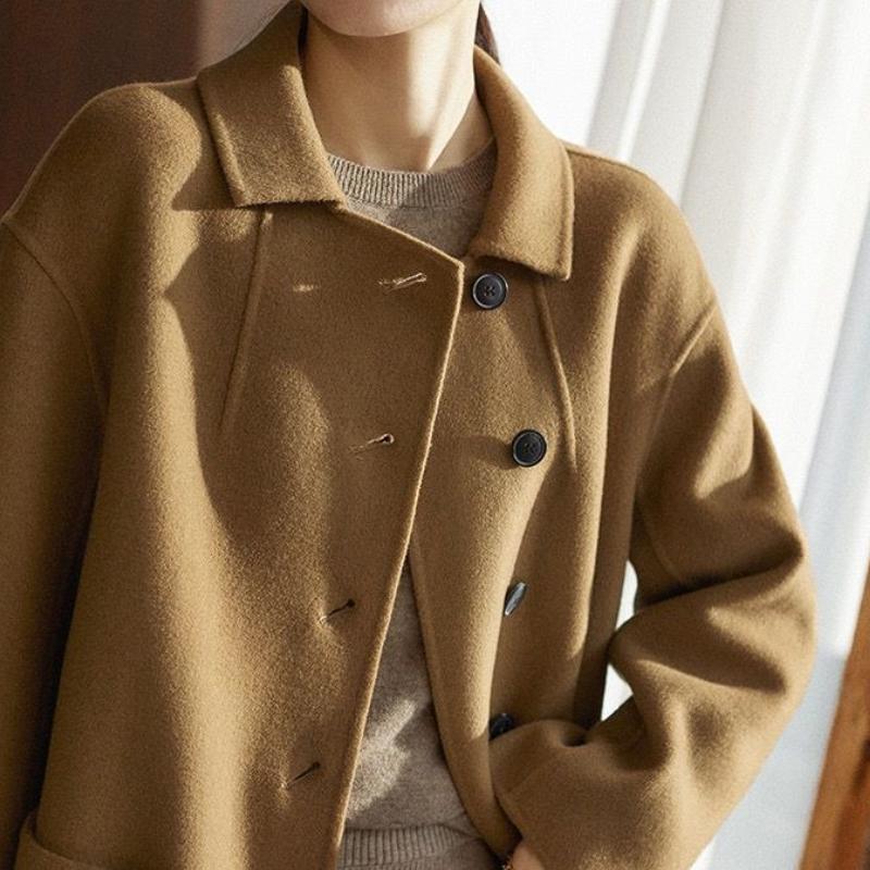 Lightweight Double-Faced Wool Coat for Women Autumn Winter Versatile Waist-Slimming Slim-Fit Single-Breasted Woolen Warm Outer Wear