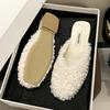Aphixta 2.5cm Square Heel Warm Winter Furry Slide Kid Suede Women Slippers Women Shoes Round Toe Low Heel Slip On Hair Slides