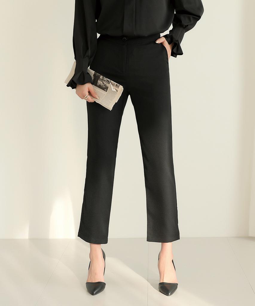 Ppaeppae Wrinkle-Free Simple Straight Slacks With Back Elastic Waist