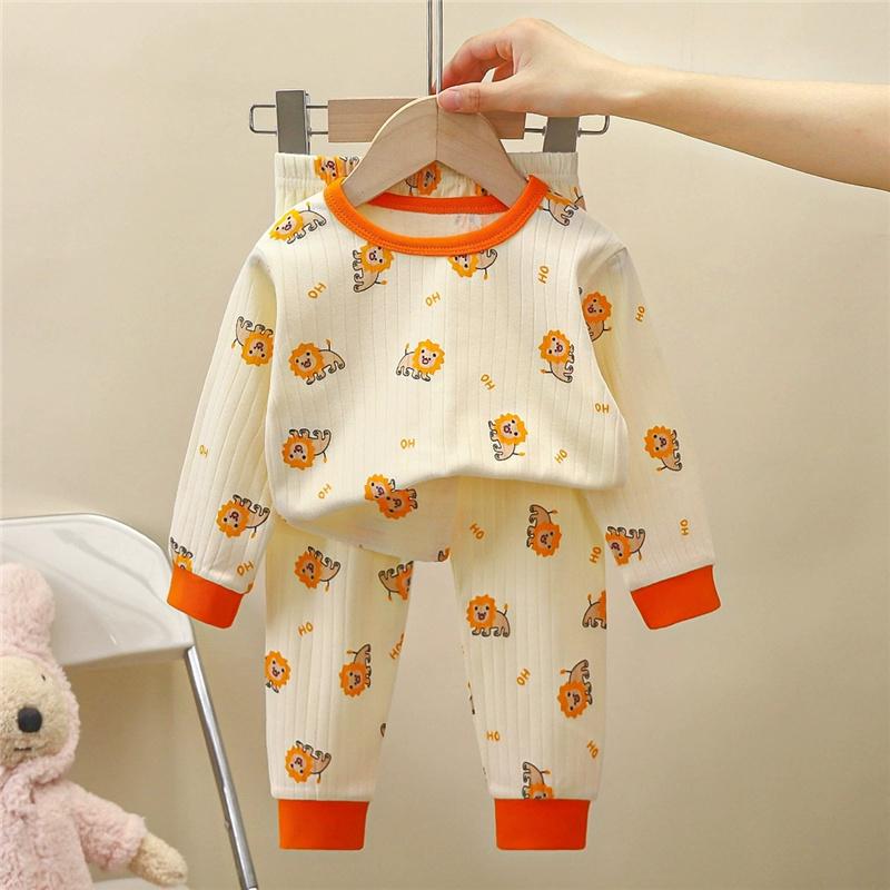 100% Baumwolle Kinder Unterwäsche Set Langarm Thermopyjama für Jungen & Mädchen Baby Loungewear Herbst/Frühling Nachtwäsche (2-8J)