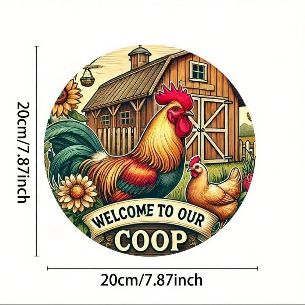 

Vintage Metal Tin Sign Chicken Wall Decor for Bar Pub Kitchen Farmhouse Round Plaque