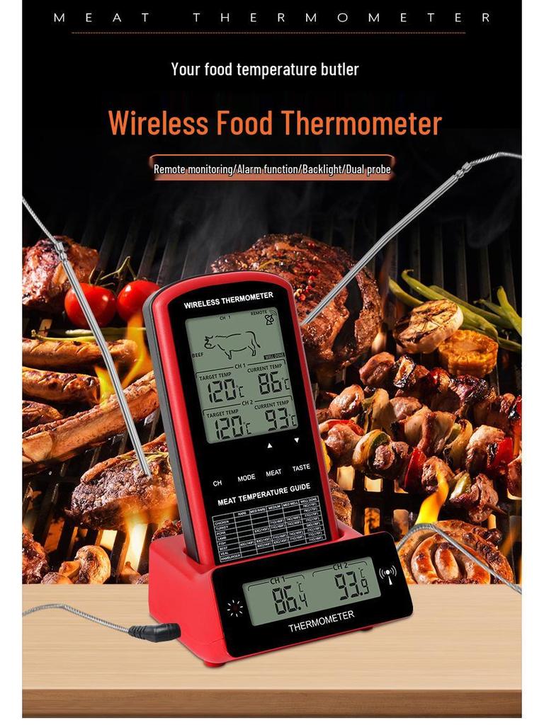 Wireless Dual Probe BBQ & Oven Meat Thermometer for Home Cooking