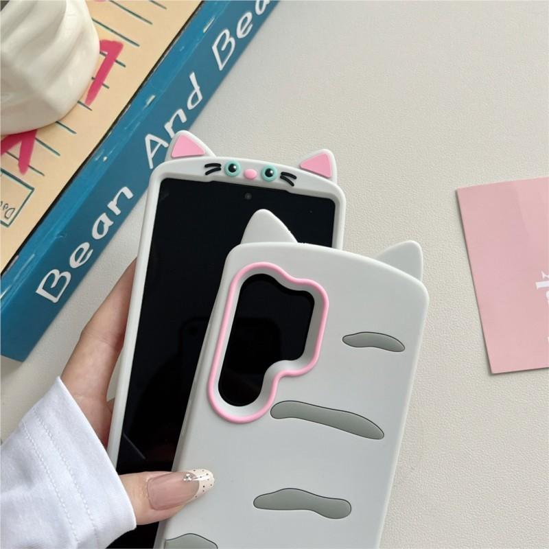 3D Cat Ears Tail Silicone Phone Case for Samsung Galaxy S23 S24 S25 S26 Ultra FE A56 A55 A36 A35 A26 A17 A16 A24 A25 A26 and iPhone 17 16 15 14 13 12