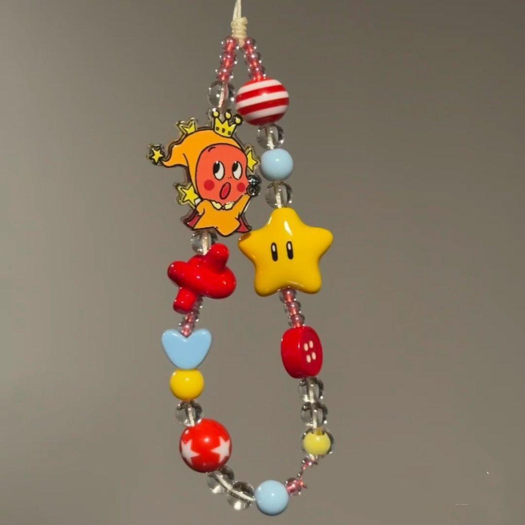 Ins Style Korean Phone Chain Yellow Star 3D Star Beaded Pendant Phone Bracelet CCD Camera Pendant 【Yellow Star 3D Star Fi