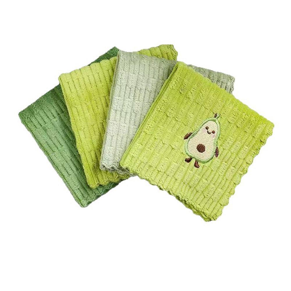 1/4PCS Scouring Pad Kitchen Cleaning Cloths Microfiber Dishcloths Avocado Towel Household Kitchen