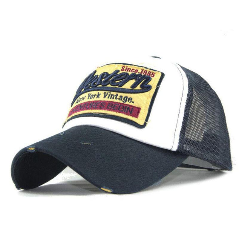 New 3D Embroidered Western Mesh Baseball Cap Cotton Baseball Cap Men's Splicing Baseball Cap Korean