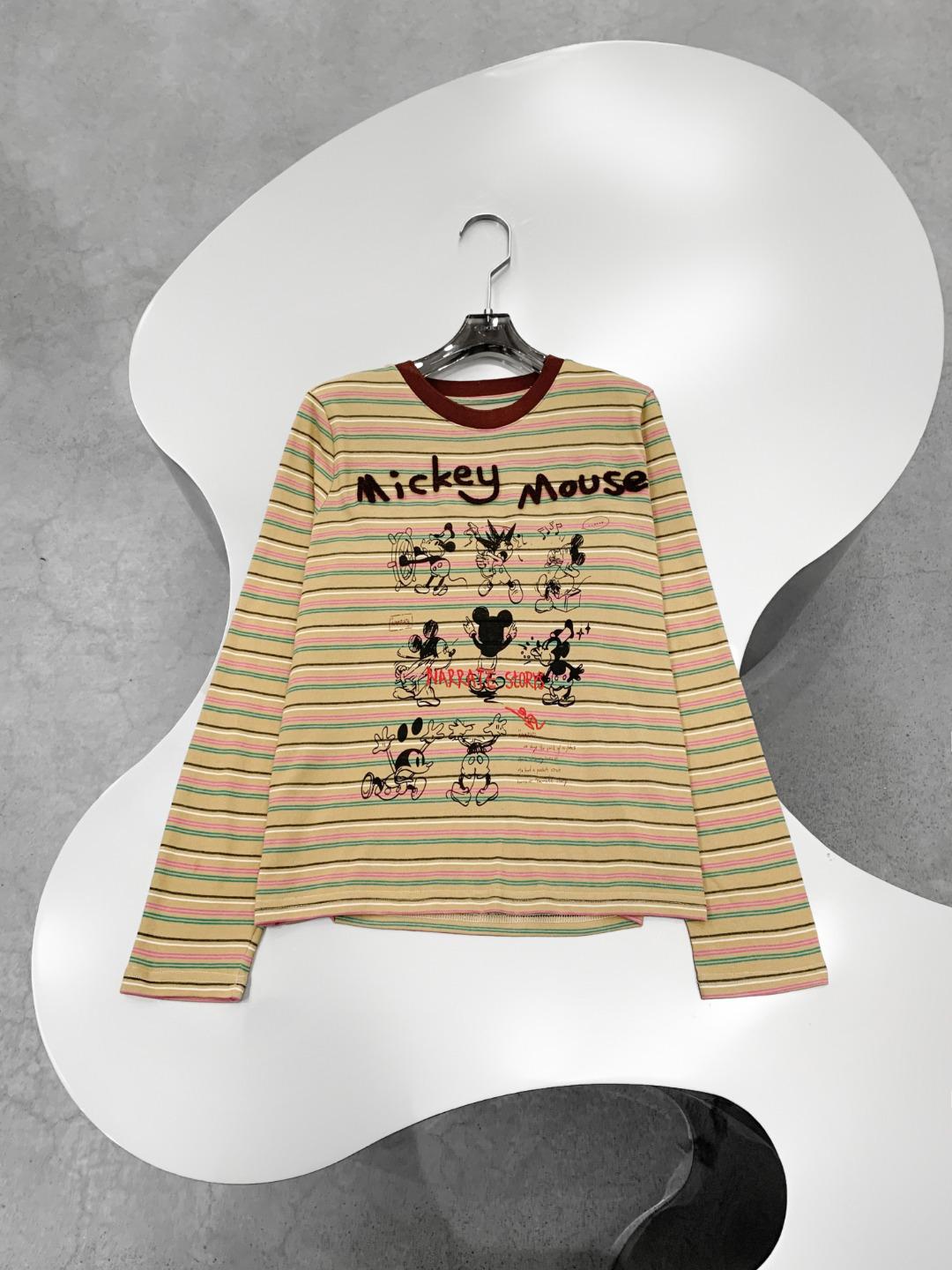 

Korean Style Striped Cartoon Print Long Sleeve Women s T-shirt - Trendy Round Neck Base Layer XL жёлтый