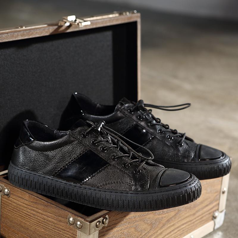 Brand Genuine Leather Men Casual Shoes Fashion Mens Sneakers Rubber Footwear Male Flats Luxury Black Shoes Design Comfortable