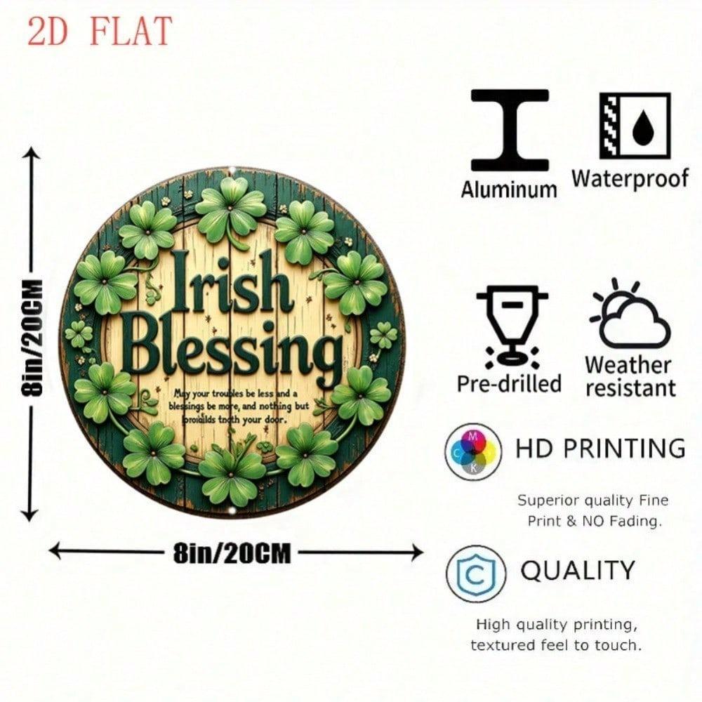 Handcrafted Irish Blessing Sign, Flat Aluminum Wall Decor with Clover Floral Design, Lightweight Gift