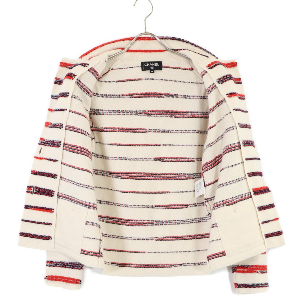 CHANEL Domestic regular P64262K60201 cashmere stripe knit jacket tops 38 off whiteUsed